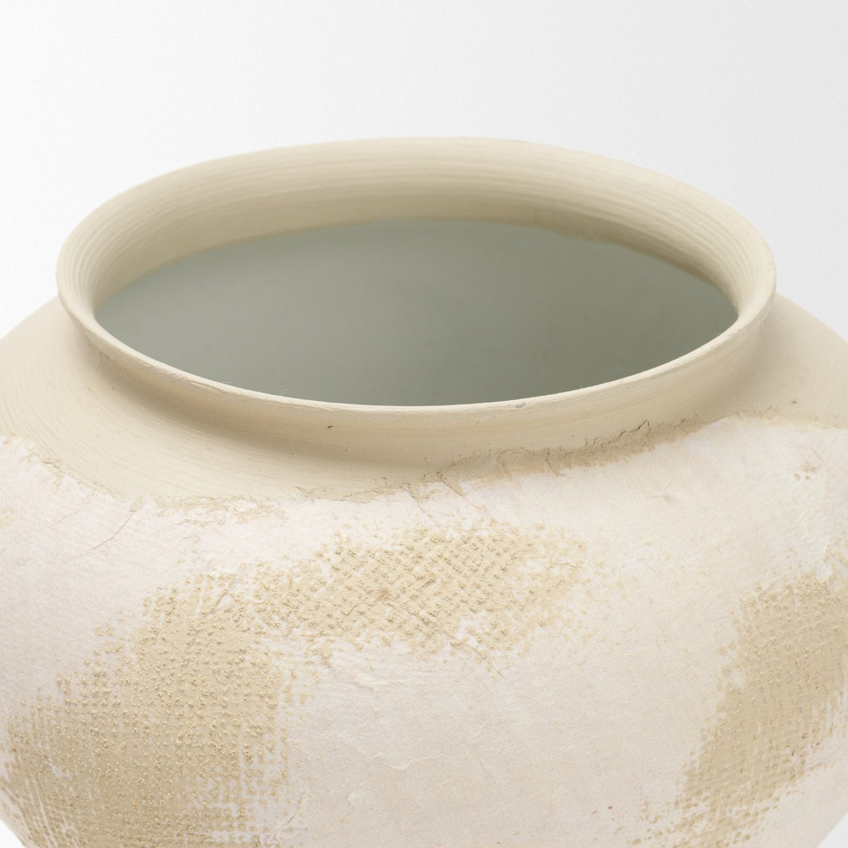 Velo Cream w/White Hand-Painted Terracotta Decorative Vase by Mercana at Eve Furniture