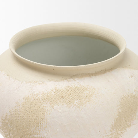 Velo Cream w/White Hand-Painted Terracotta Decorative Vase by Mercana at Eve Furniture