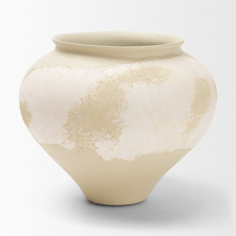 Velo Cream w/White Hand-Painted Terracotta Decorative Vase by Mercana at Eve Furniture
