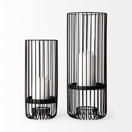 Velo II Large Black Metal Cylindrical Table Candle Holder by Mercana at Eve Furniture