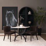 Veneto Round White Marble Top with Black Metal Base Dining Table by Mercana at Eve Furniture