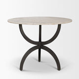 Veneto Round White Marble Top with Black Metal Base Dining Table by Mercana at Eve Furniture