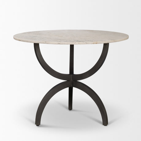 Veneto Round White Marble Top with Black Metal Base Dining Table by Mercana at Eve Furniture