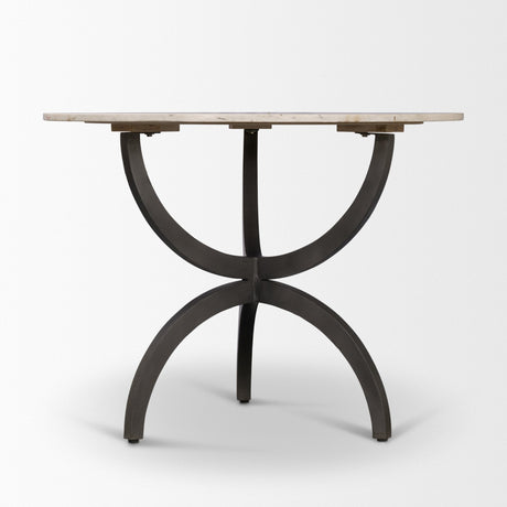 Veneto Round White Marble Top with Black Metal Base Dining Table by Mercana at Eve Furniture