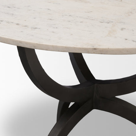 Veneto Round White Marble Top with Black Metal Base Dining Table by Mercana at Eve Furniture
