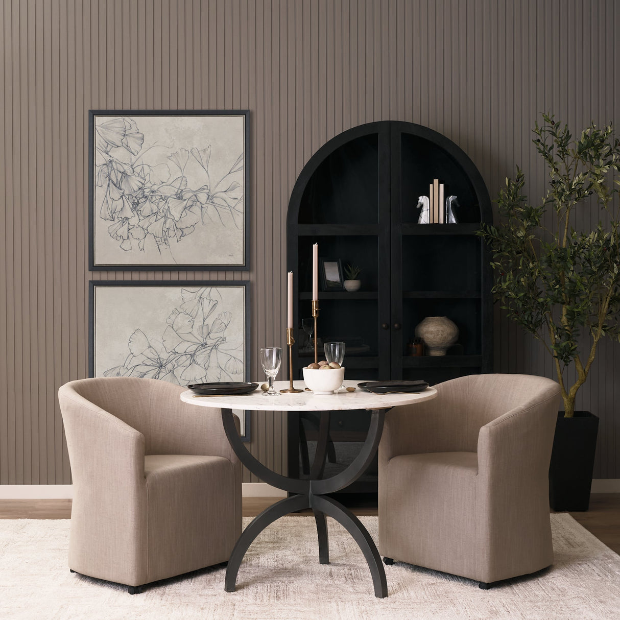 Veneto Round White Marble Top with Black Metal Base Dining Table by Mercana at Eve Furniture