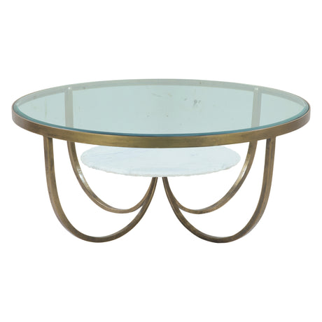 Venice 36" Round Coffee Table in Antique Brass with White Marble and Glass Top by Home Trends & Design at Eve Furniture