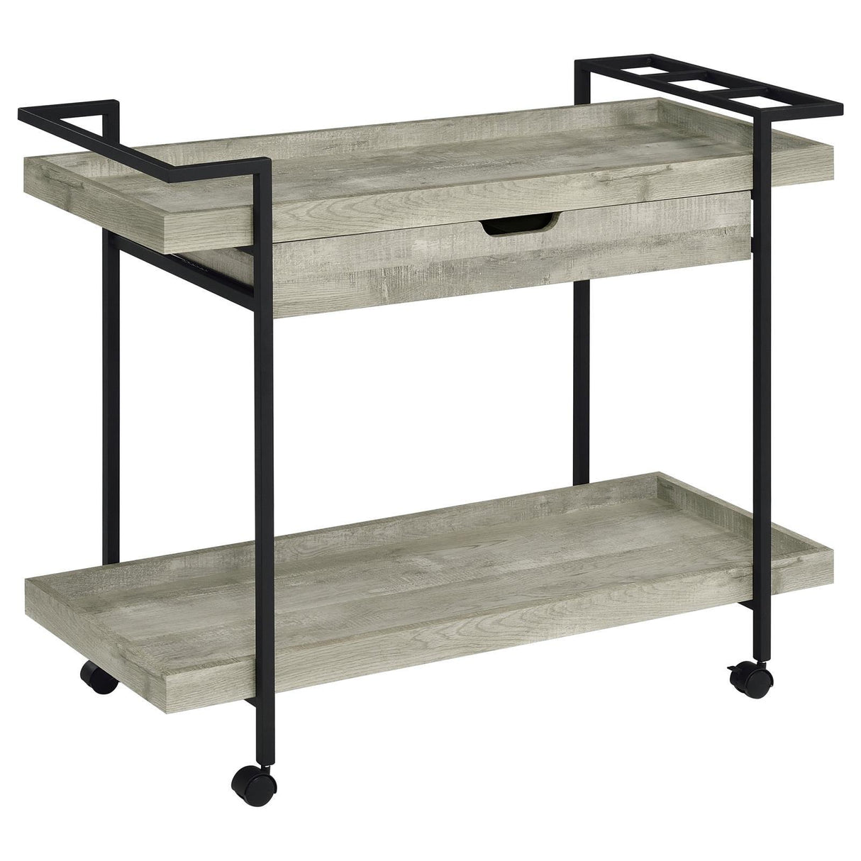 Ventura Gray Driftwood 2-tier Bar Cart with Storage Drawer by Coaster at Eve Furniture