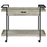 Ventura Gray Driftwood 2-tier Bar Cart with Storage Drawer by Coaster at Eve Furniture