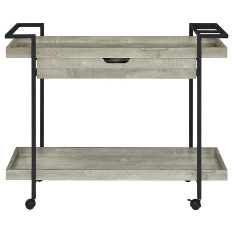 Ventura Gray Driftwood 2-tier Bar Cart with Storage Drawer by Coaster at Eve Furniture