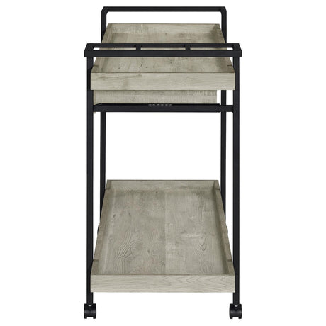 Ventura Gray Driftwood 2-tier Bar Cart with Storage Drawer by Coaster at Eve Furniture