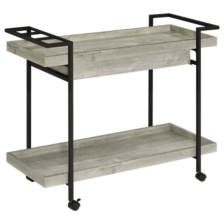 Ventura Gray Driftwood 2-tier Bar Cart with Storage Drawer by Coaster at Eve Furniture