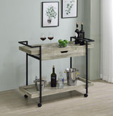 Ventura Gray Driftwood 2-tier Bar Cart with Storage Drawer by Coaster at Eve Furniture
