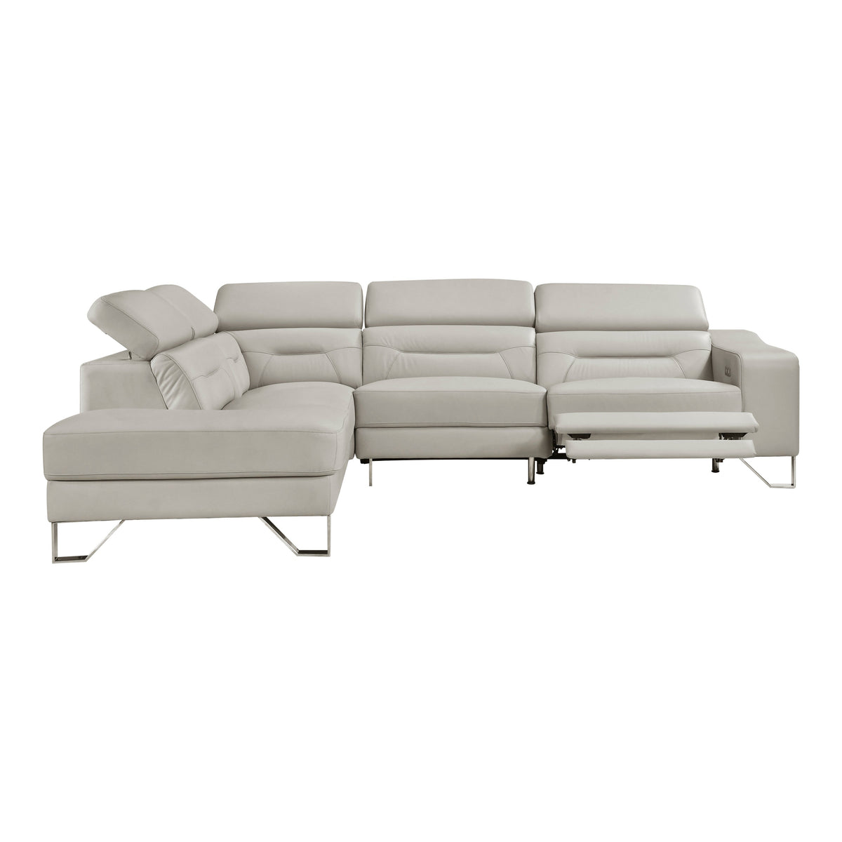 Ventura Light Gray Leather Left Side Chaise Sectional with Adjustable Headrests by Homelegance at Eve Furniture