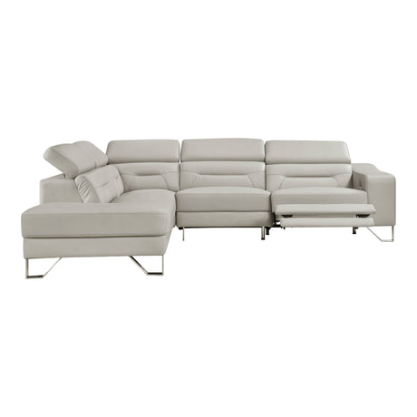 Ventura Light Gray Leather Left Side Chaise Sectional with Adjustable Headrests by Homelegance at Eve Furniture