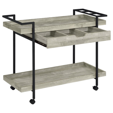 Ventura Gray Driftwood 2-tier Bar Cart with Storage Drawer by Coaster at Eve Furniture