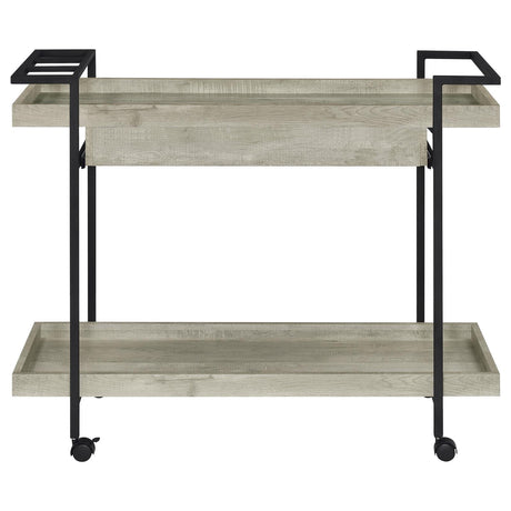 Ventura Gray Driftwood 2-tier Bar Cart with Storage Drawer by Coaster at Eve Furniture