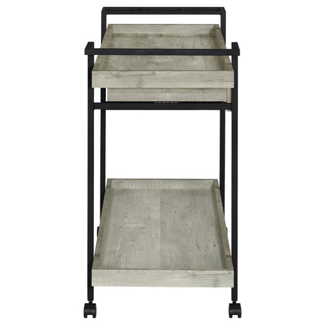 Ventura Gray Driftwood 2-tier Bar Cart with Storage Drawer by Coaster at Eve Furniture