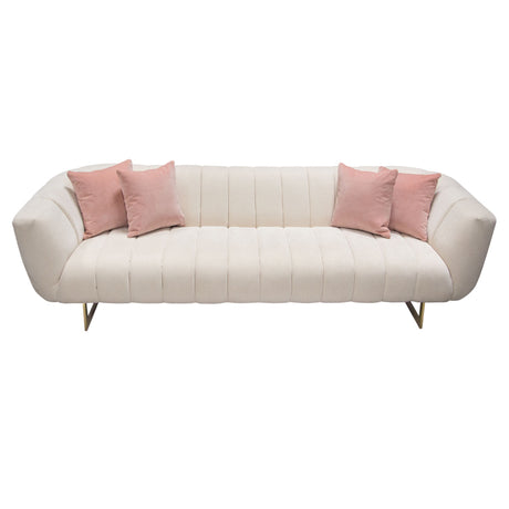 Venus Cream Fabric Sofa With Contrasting Pillows And Gold Finished Metal Base by Diamond Sofa at Eve Furniture