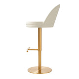 Venus Cream Performance Vegan Leather and Gold Adjustable Swivel Stool by TOV Furniture at Eve Furniture