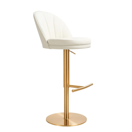 Venus Cream Performance Vegan Leather and Gold Adjustable Swivel Stool by TOV Furniture at Eve Furniture