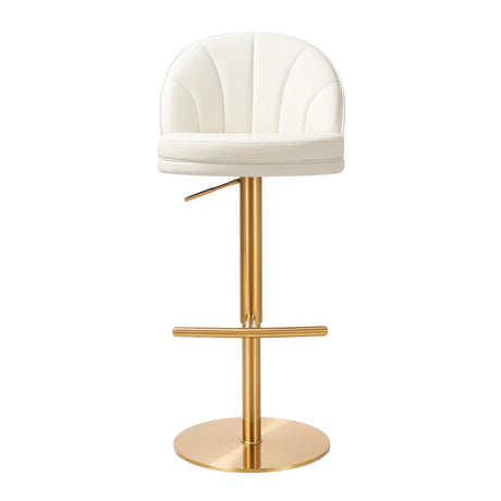 Venus Cream Performance Vegan Leather and Gold Adjustable Swivel Stool by TOV Furniture at Eve Furniture