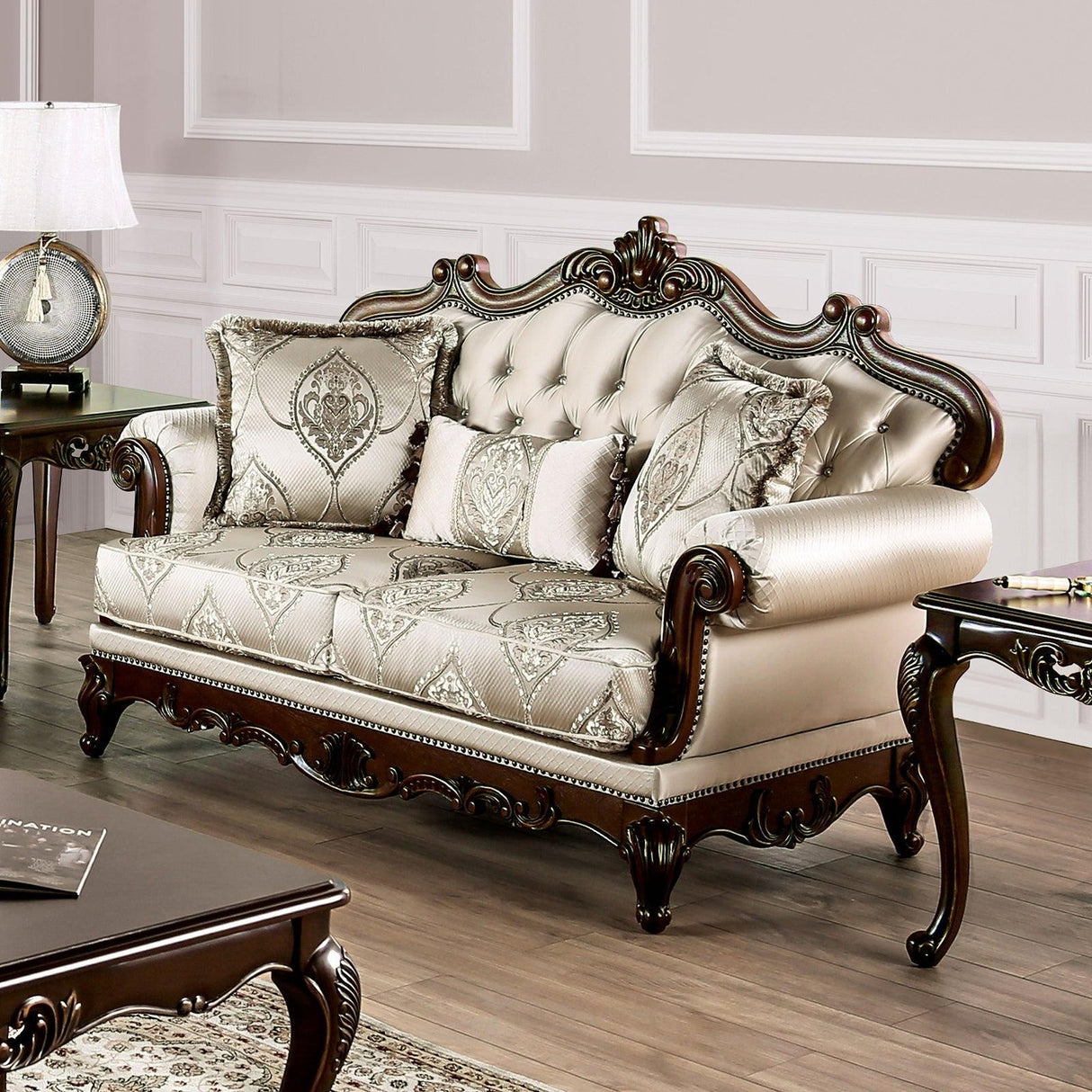 Veracruz Dark Cherry/Beige Loveseat by Furniture of America at Eve Furniture