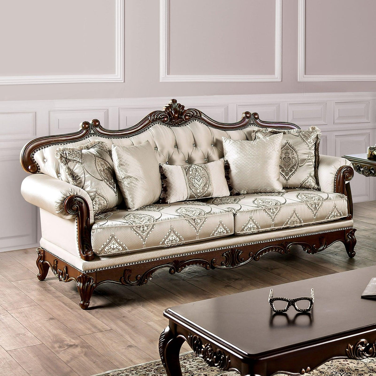 Veracruz Dark Cherry/Beige Sofa by Furniture of America at Eve Furniture