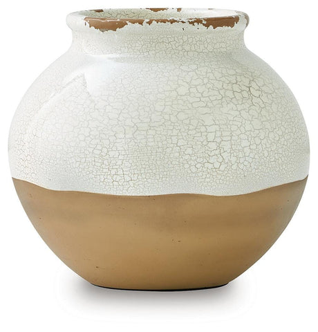 Vercott Cream/Tan Vase by Ashley at Eve Furniture