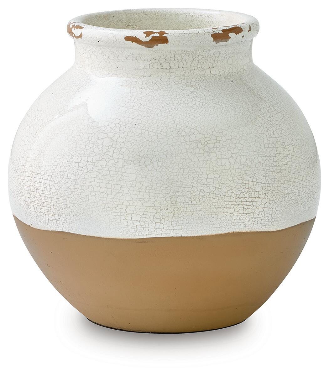 Vercott Cream/Tan Vase by Ashley at Eve Furniture