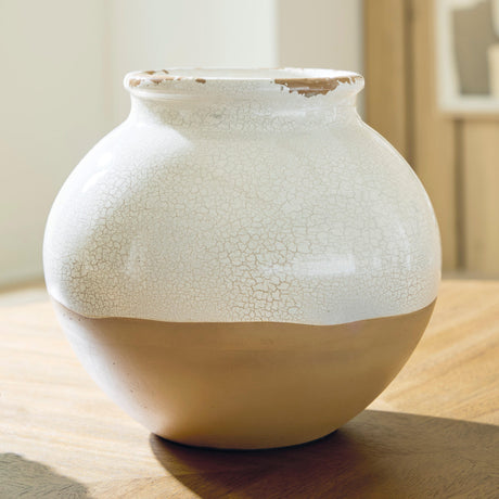 Vercott Cream/Tan Vase by Ashley at Eve Furniture