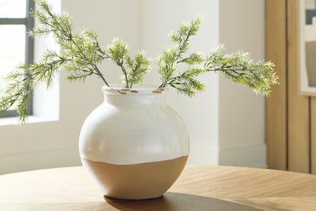 Vercott Cream/Tan Vase by Ashley at Eve Furniture