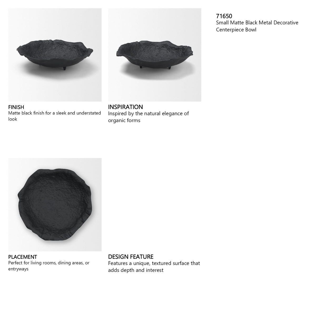 Verdant Small Matte Black Metal Decorative Centerpiece Bowl by Mercana at Eve Furniture