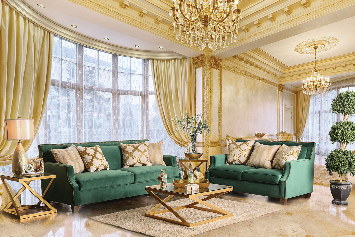 Verdante Emerald Green/Gold Sofa & Loveseat by Furniture of America at Eve Furniture
