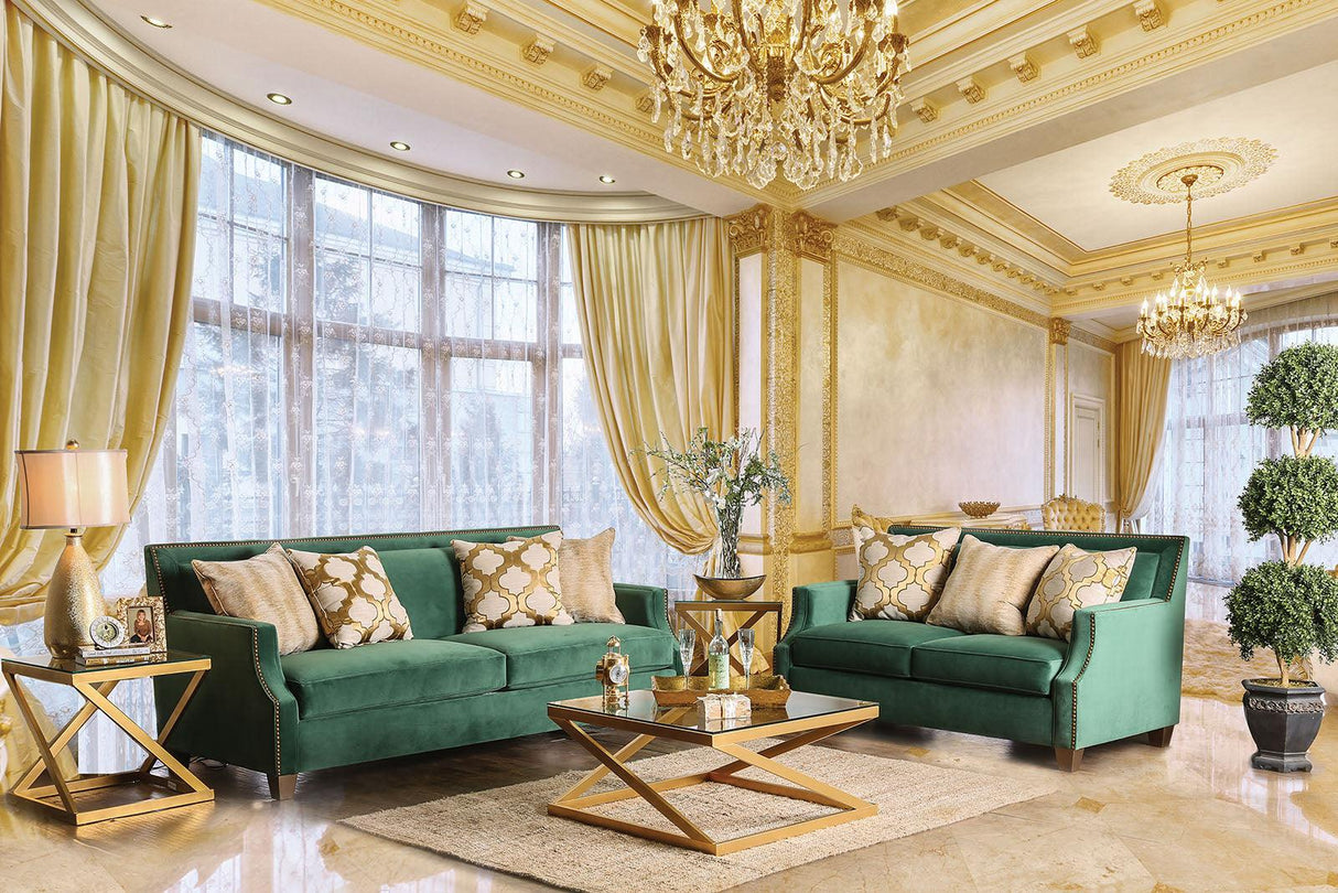 Verdante Emerald Green/Gold Sofa by Furniture of America at Eve Furniture