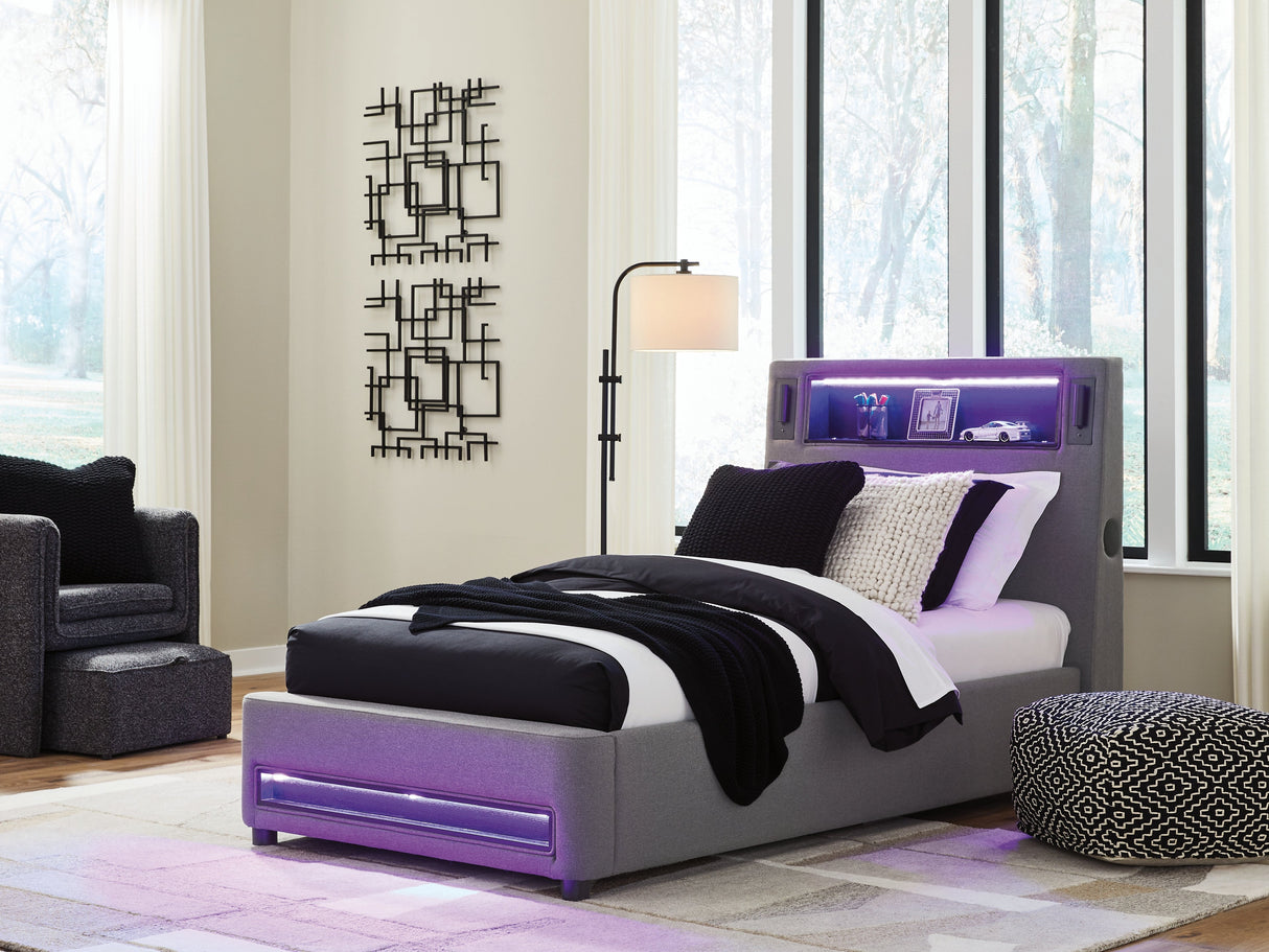 Verishaw Gray Twin Upholstered Bed by Ashley at Eve Furniture