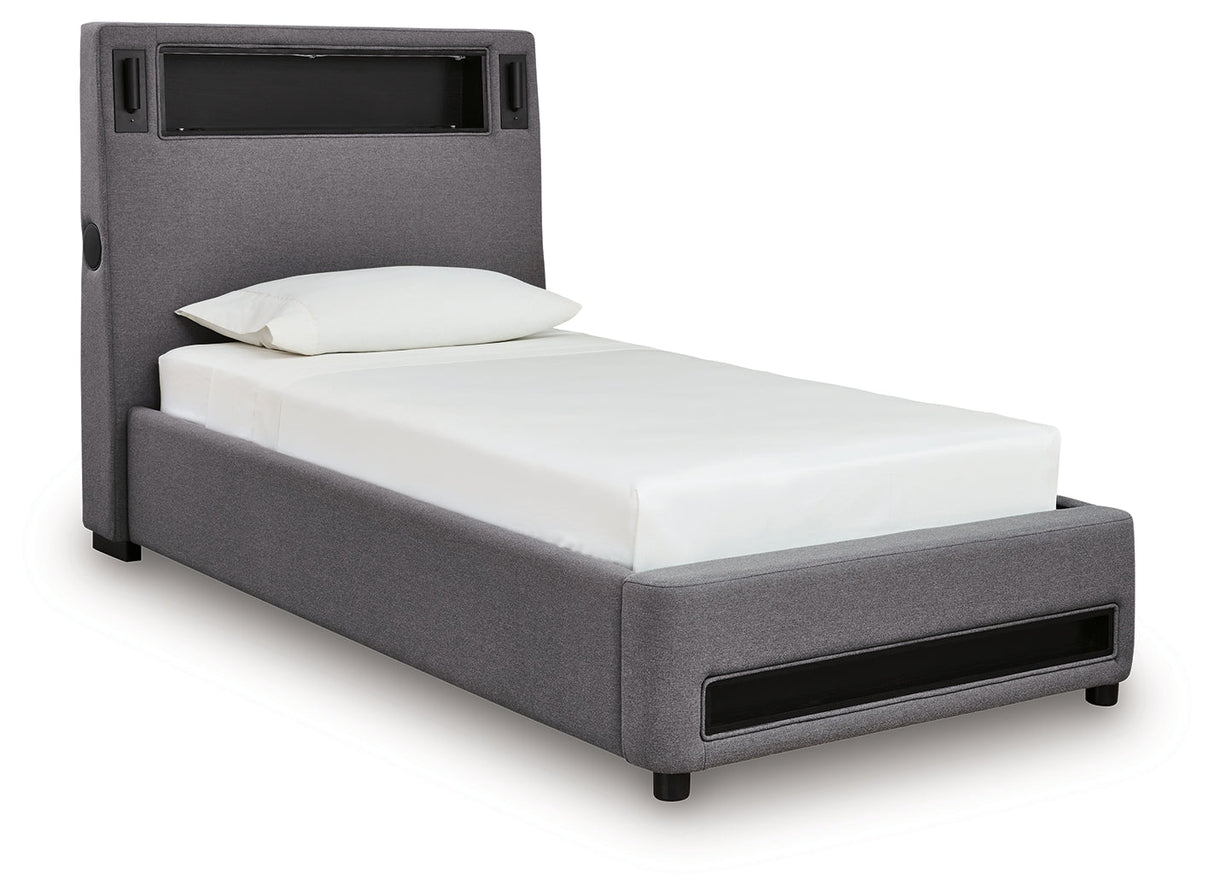 Verishaw Gray Twin Upholstered Bed by Ashley at Eve Furniture