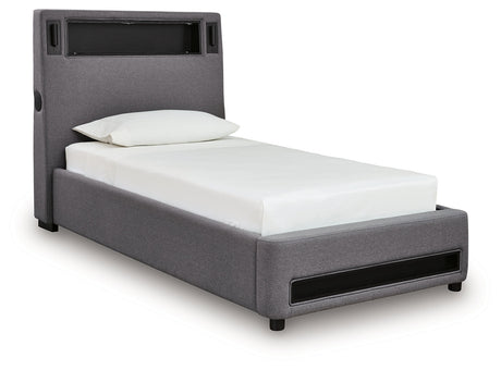 Verishaw Gray Twin Upholstered Bed by Ashley at Eve Furniture