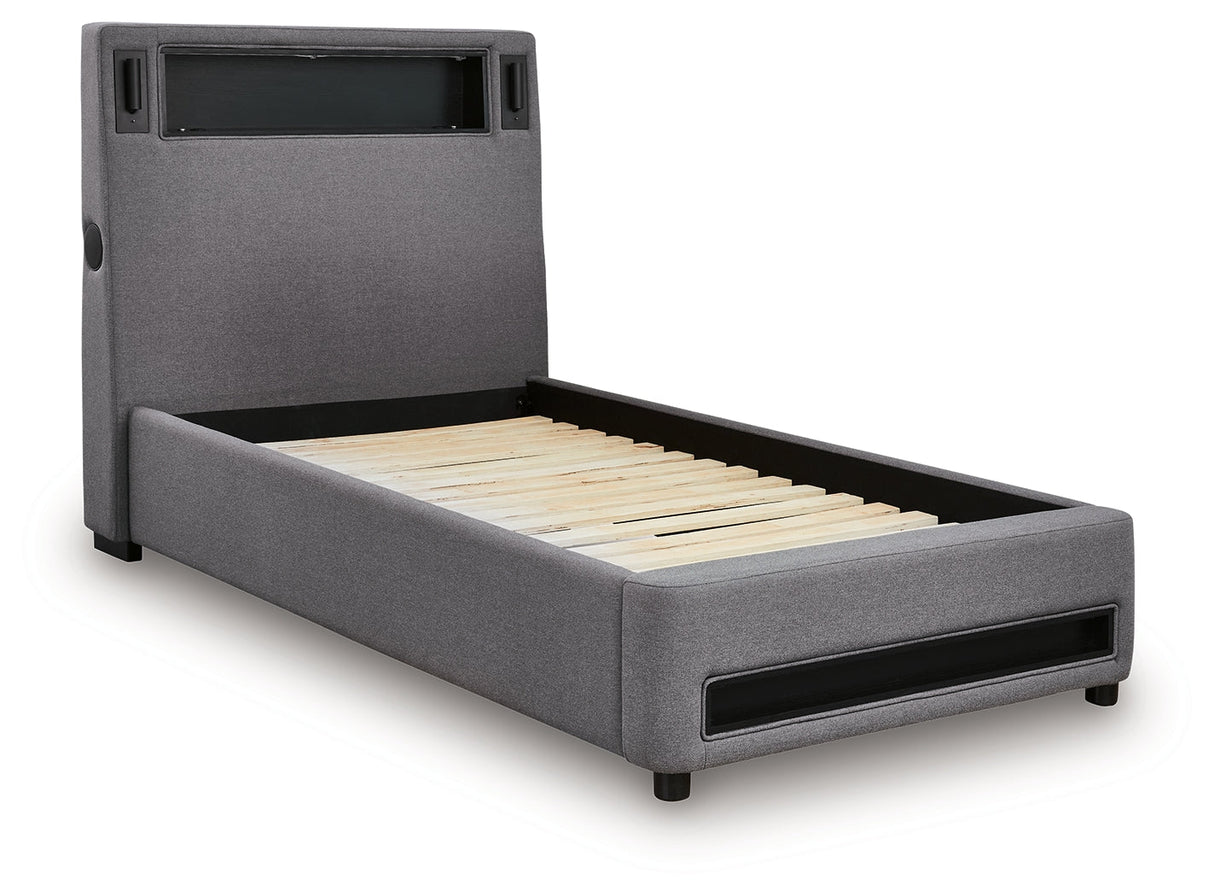 Verishaw Gray Twin Upholstered Bed by Ashley at Eve Furniture