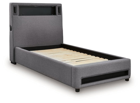 Verishaw Gray Twin Upholstered Bed by Ashley at Eve Furniture