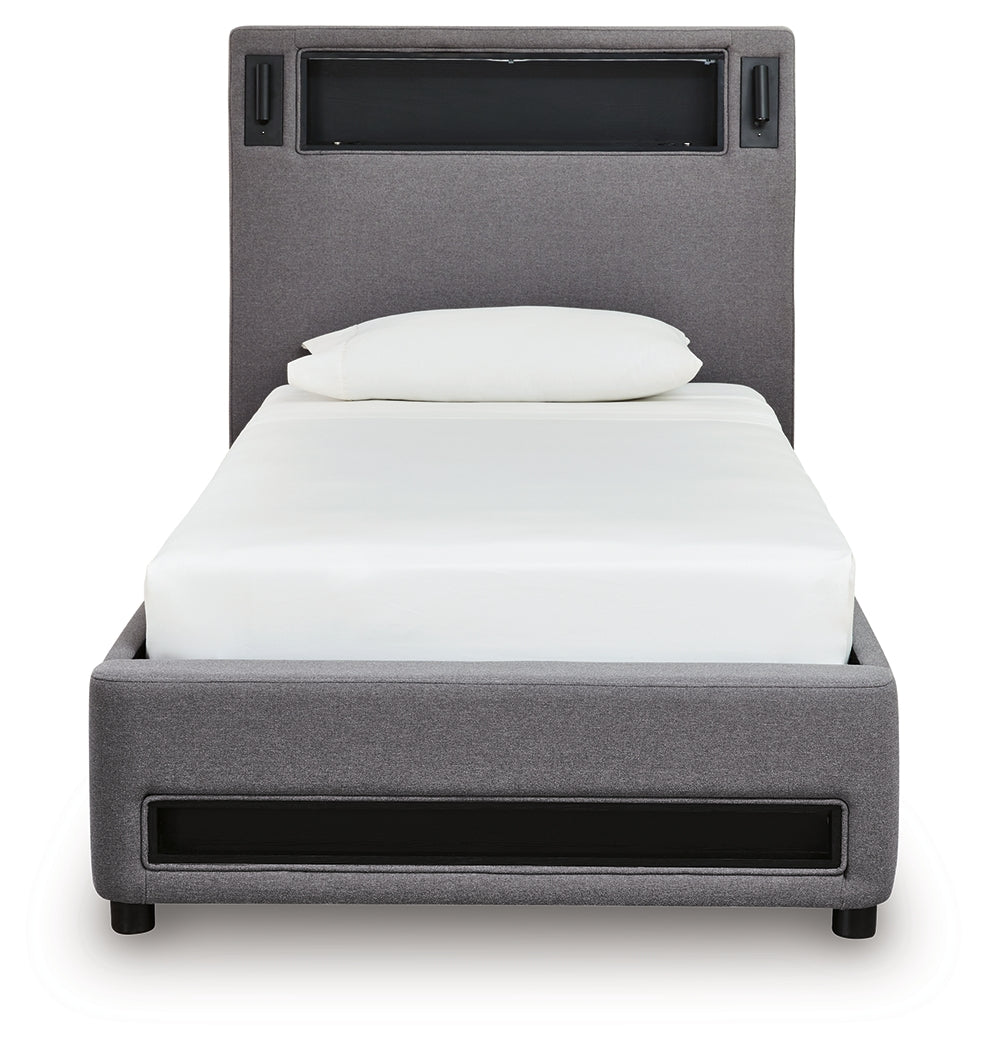 Verishaw Gray Twin Upholstered Bed by Ashley at Eve Furniture
