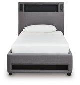 Verishaw Gray Twin Upholstered Bed by Ashley at Eve Furniture