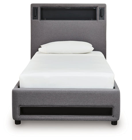 Verishaw Gray Twin Upholstered Bed by Ashley at Eve Furniture