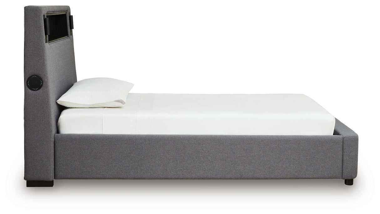 Verishaw Gray Twin Upholstered Bed by Ashley at Eve Furniture
