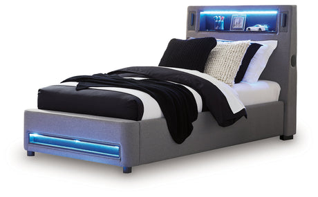 Verishaw Gray Twin Upholstered Bed by Ashley at Eve Furniture