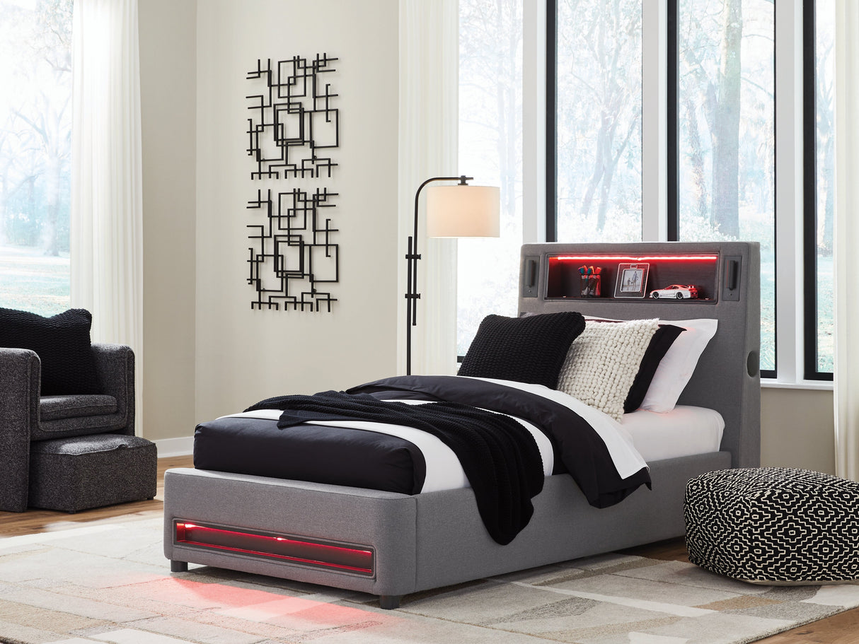 Verishaw Gray Twin Upholstered Bed by Ashley at Eve Furniture