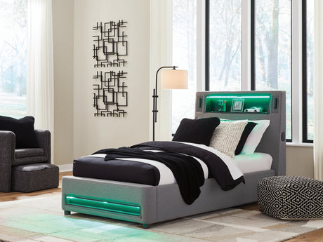 Verishaw Gray Twin Upholstered Bed by Ashley at Eve Furniture
