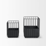 Verna Matte Black Wire Cage Metal Planters (Set of 2) by Mercana at Eve Furniture