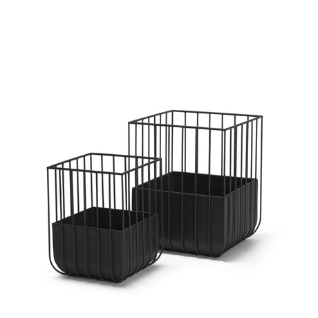 Verna Matte Black Wire Cage Metal Planters (Set of 2) by Mercana at Eve Furniture