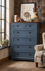 Verona Craft 6-Drawer Blue Farmhouse Tall Chest by Manhattan Comfort at Eve Furniture